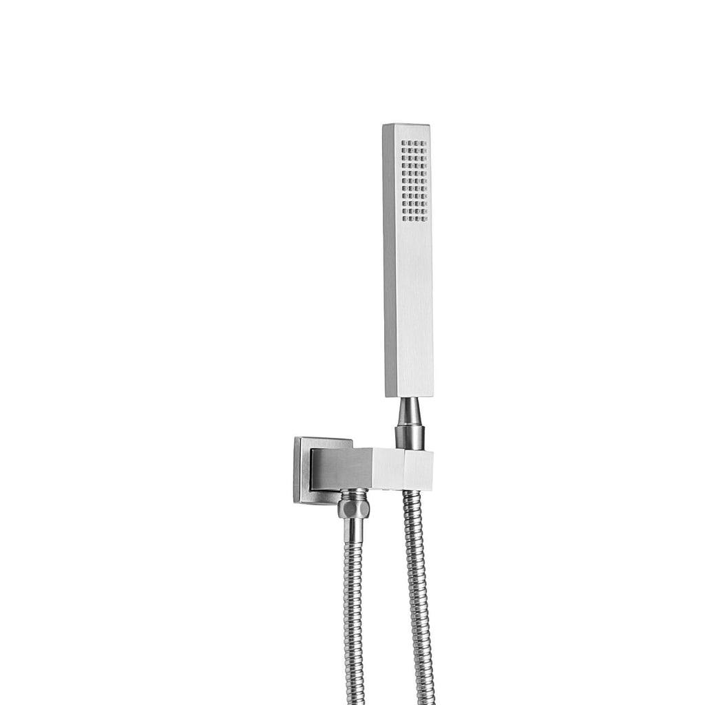 Shower Faucet Set, 16 Inch Thermostatic Ceiling Mount Rainfall Shower System with 6 Inch Wall Mount Head, 6 Body Jets and Handheld Spray, Dual Rain Head Brass Valve and Trim Kit, Brushed Nickel
