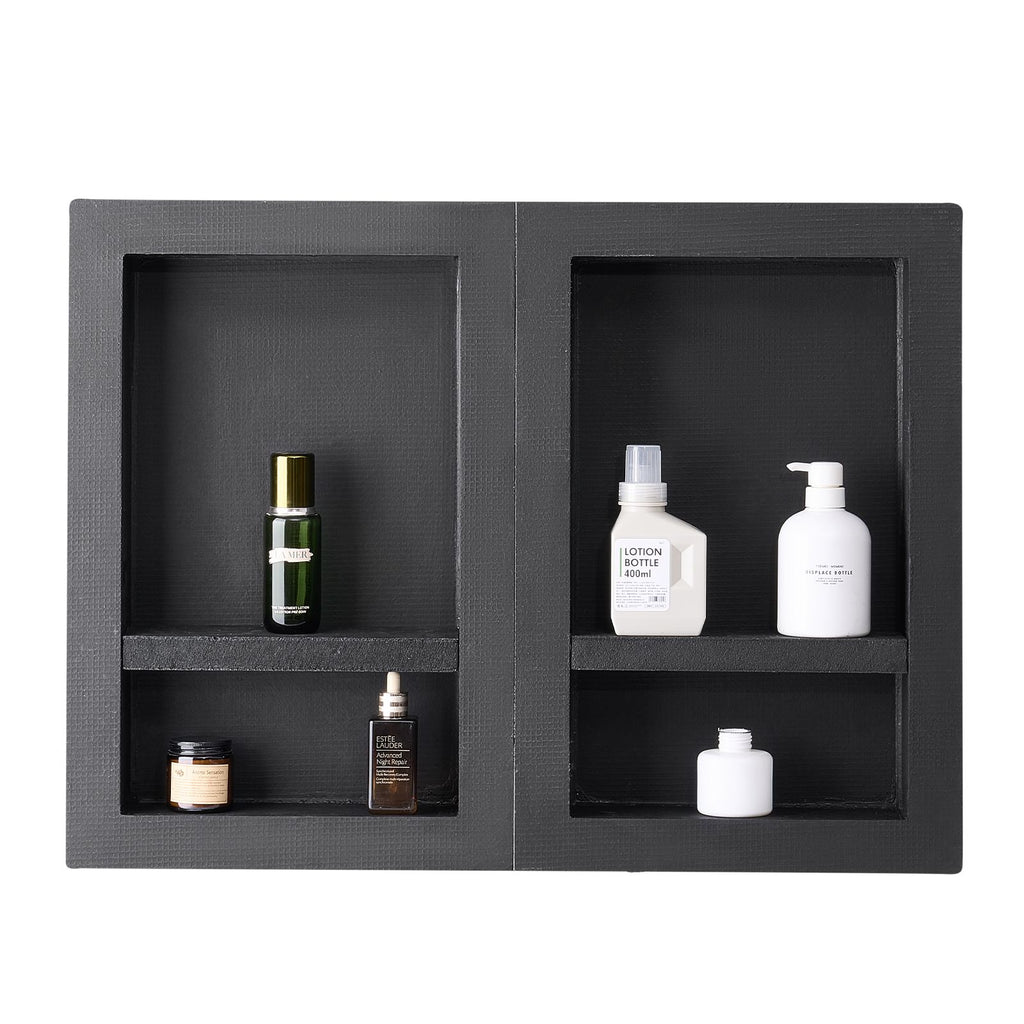 Shower Niche, 16 x 24 inch + 16 x 24 inch Recessed Wall Niche with Movable Shelf, 4 inch Thick Modern Soap&Shampoo Storage Organizer,Square Corners,Sealed Waterproof,Black for Bathroom Shower
