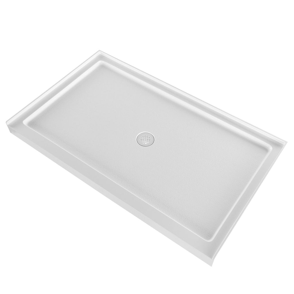 Shower Pan, 60″ L x 36″ W Single Threshold Shower Base, Rectangle Acrylic & PVC Showering Base in White, Slip-Resistant Showering Pan Bases with Drain & Cover for Bathroom, Center Drain Location