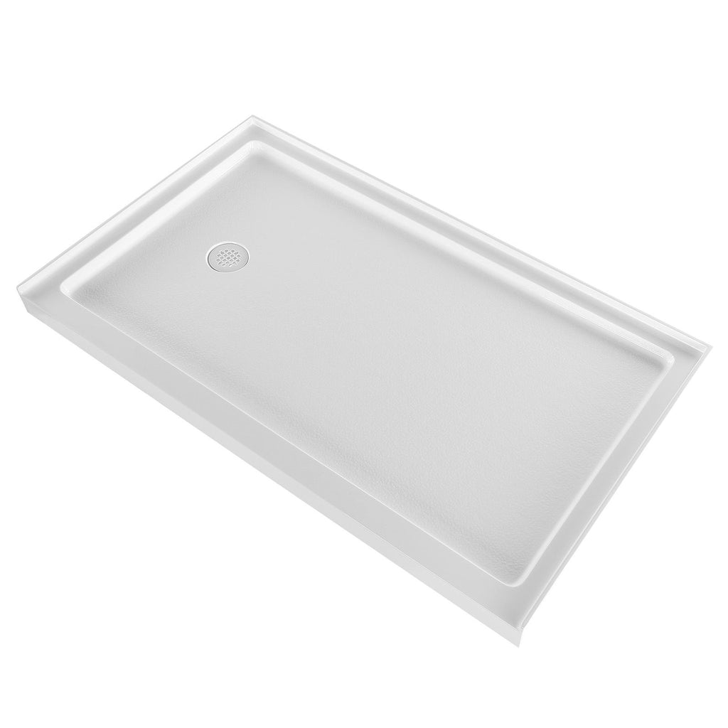 Shower Pan, 60″ L x 36″ W Single Threshold Shower Base, Rectangle Acrylic & PVC Showering Base in White, Slip-Resistant Showering Pan Bases with Drain & Cover for Bathroom, Left Drain Location