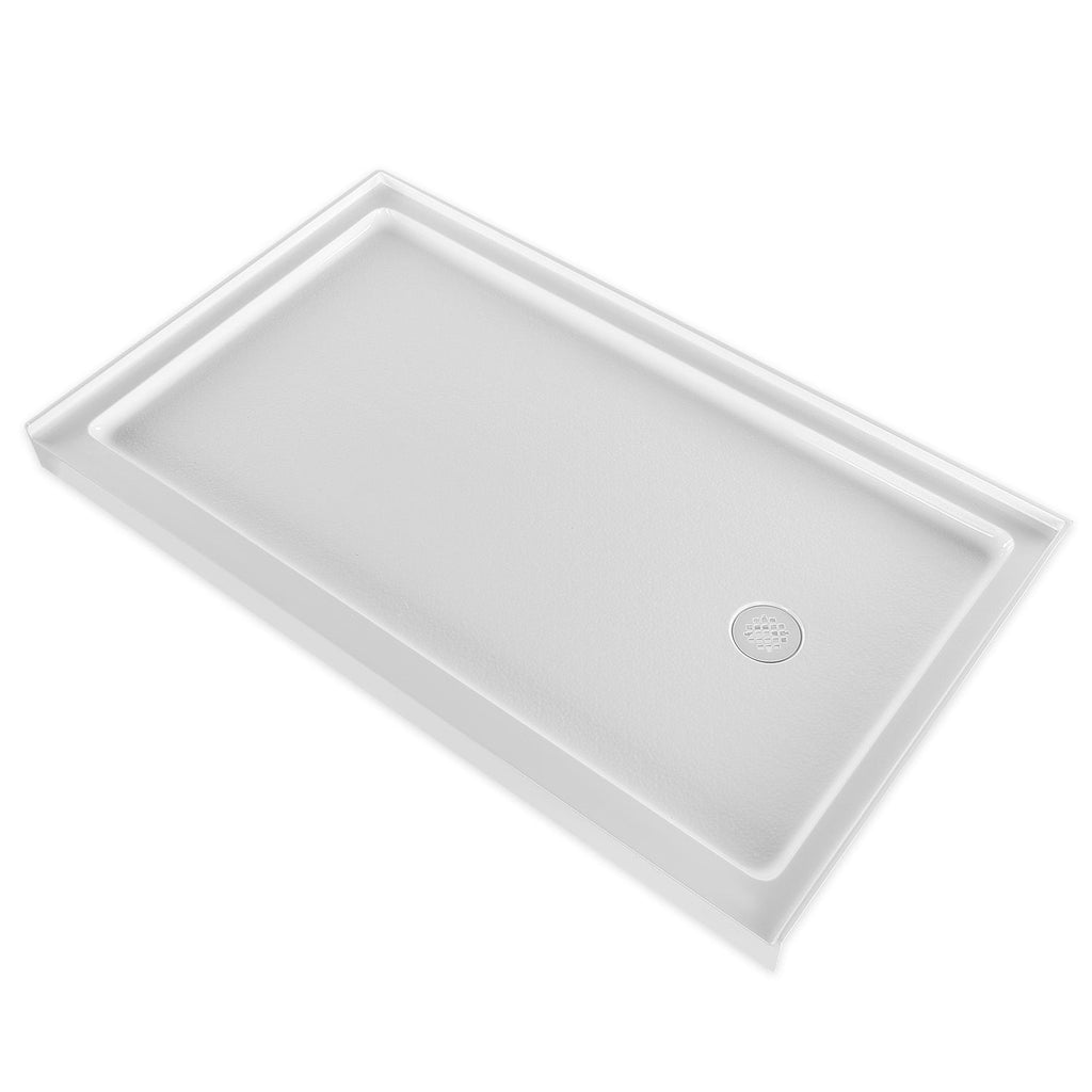 Shower Pan, 60″ L x 36″ W Single Threshold Shower Base, Rectangle Acrylic & PVC Showering Base in White, Slip-Resistant Showering Pan Bases with Drain & Cover for Bathroom, Right Drain Location