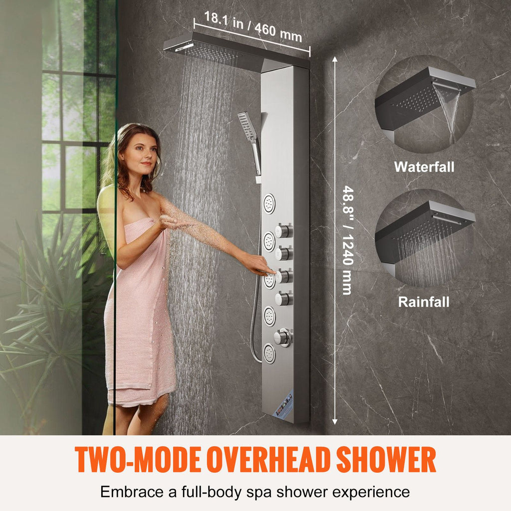 Shower Panel System, 4 Shower Modes Shower Panel Tower, Rainfall, Waterfall, 5 Full Body Massage Jets and 3-Setting Handheld Shower Head with 59" Hose, Stainless Steel Wall-Mounted Shower Set image 2