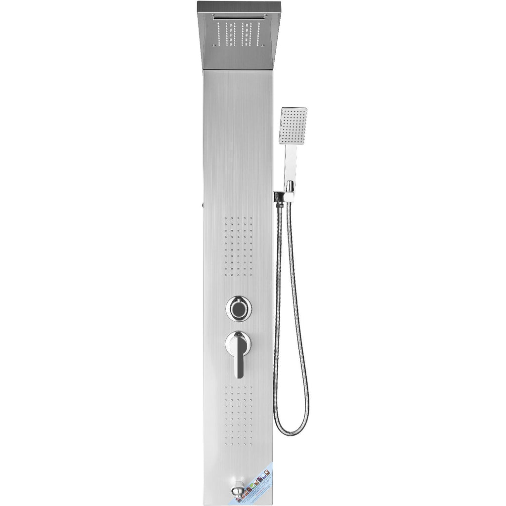 Shower Panel System, 5 Shower Modes, LED Shower Panel Tower, Rainfall, Waterfall, 2 Body Massage Jets, Tub Spout, Handheld Shower Head with 59" Hose, Stainless Steel Wall-Mounted Shower Set