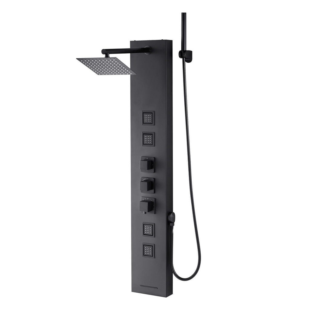 Shower Panel Tower System with Rainfall Shower Head, 49 in Brushed Stainless Steel Shower Column, 4-Function Faucet, Wall-Mount Rain Massage System, with 4 Body Jets, Handheld, and Tub Spout