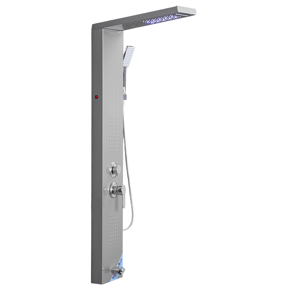 Shower Panel Tower System with Rainfall Waterfall Shower Head, LED, 53 in Brushed Stainless Steel Shower Column, 5-Function Faucet, Wall-Mount Rain Massage System, with Handheld, Tub Spout image 2