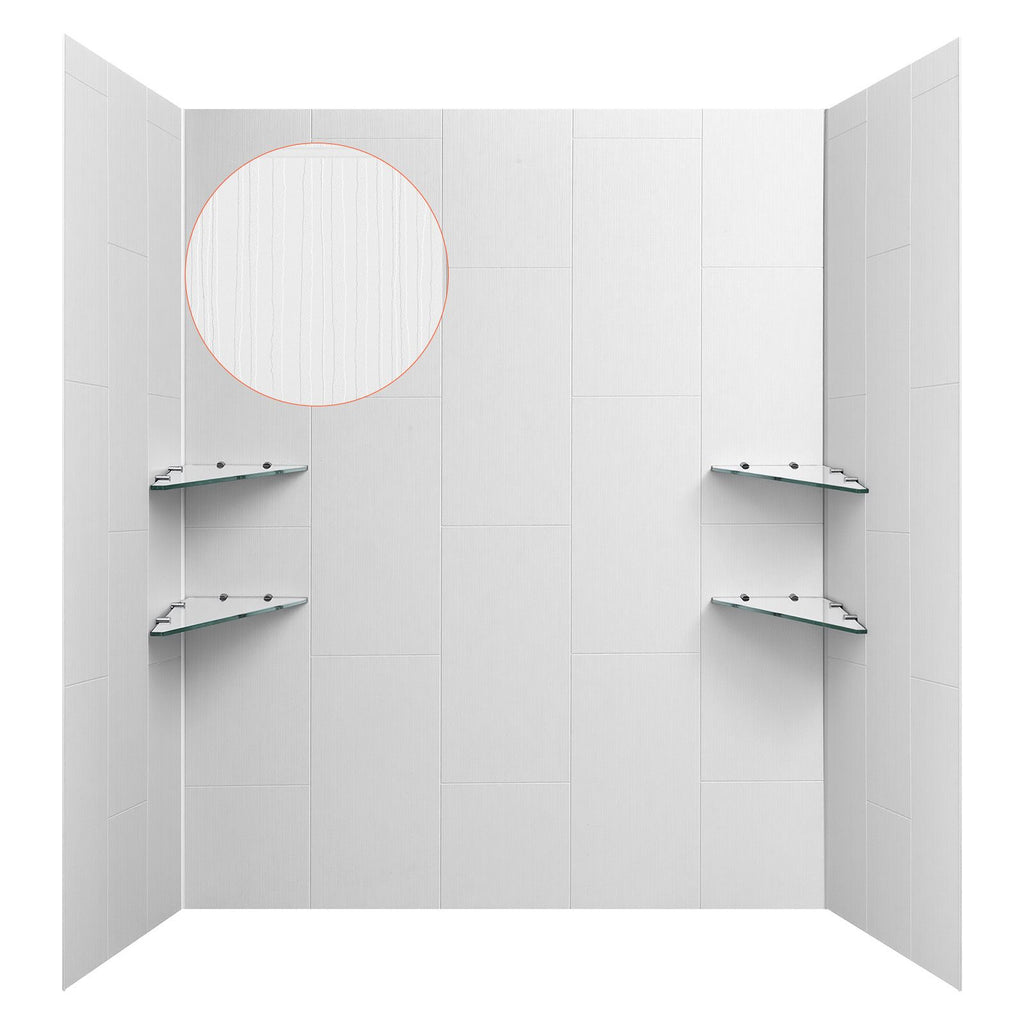 Shower Wall Panels, 60" W x 36" D x 75" H, 0.14" (3.5 mm) Thick, 3-Panel Waterproof SMC Shower Surround Kit, Quick Install and Trimmable Bathroom Tub Wall Panel Surround Kit with 4 Glass Shelves