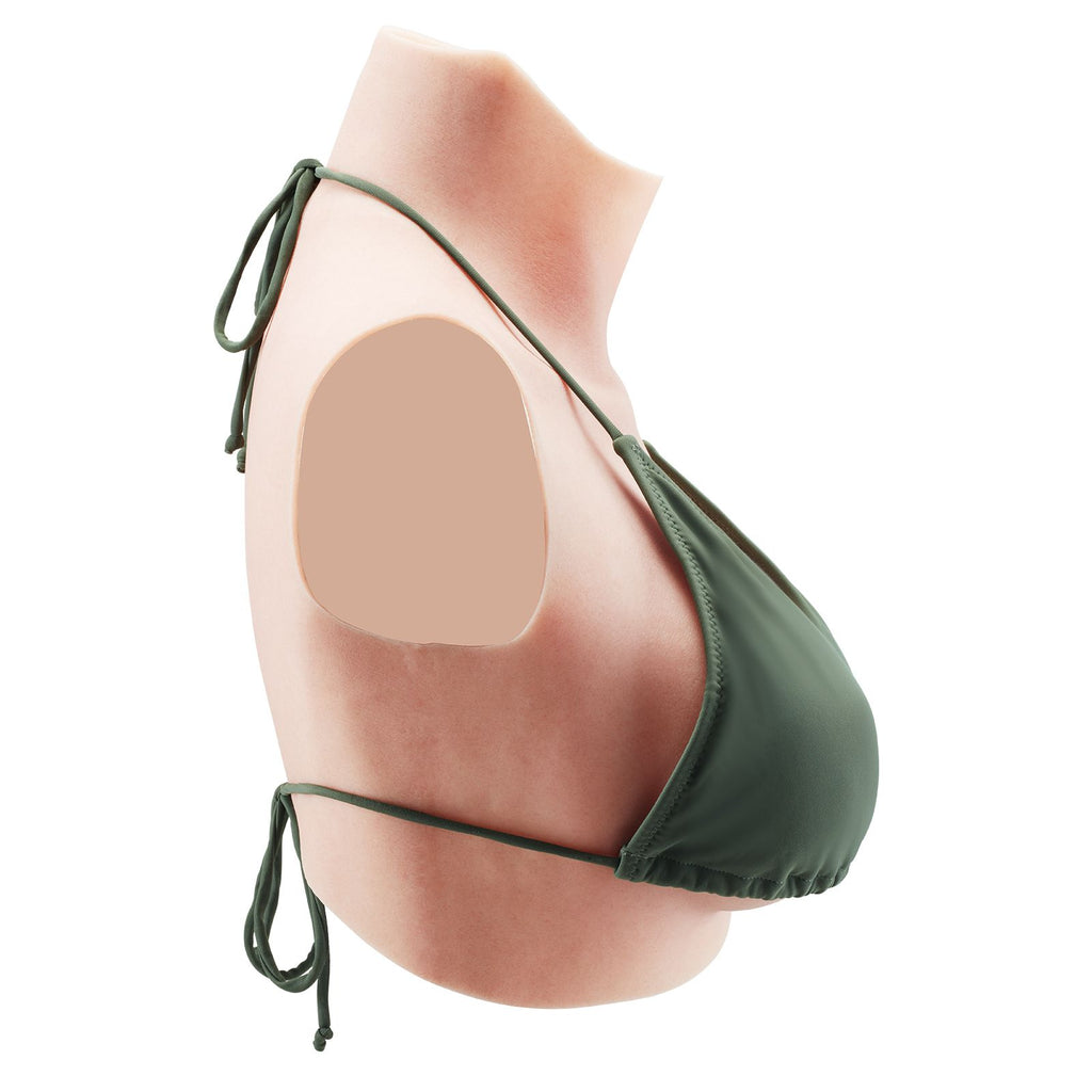 Silicone Breastplate, C-Cup High Neckline Fake Breasts for Crossdressers, Realistic Silicone-Filled Fake Boobs Breast Forms for Transgender Cosplay Drag Queen, Ivory