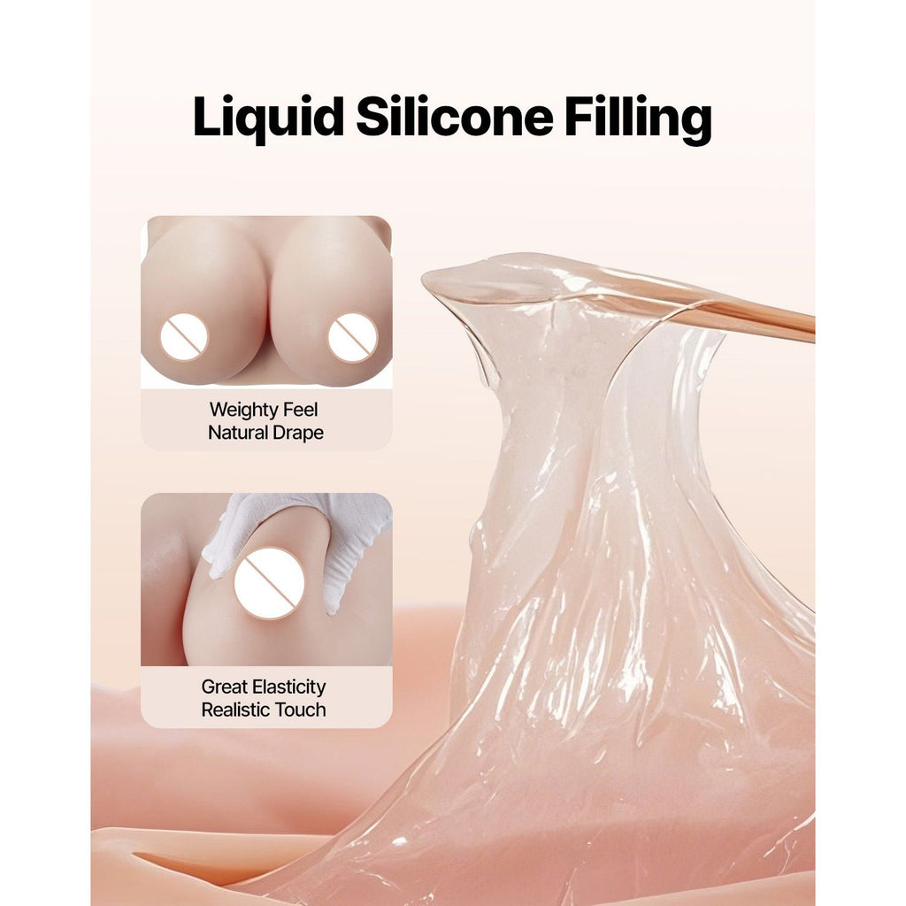 Silicone Breastplate, H-Cup High Neckline Fake Breasts for Crossdressers, Realistic Silicone-Filled Fake Boobs Breast Forms for Transgender Cosplay Drag Queen, Ivory