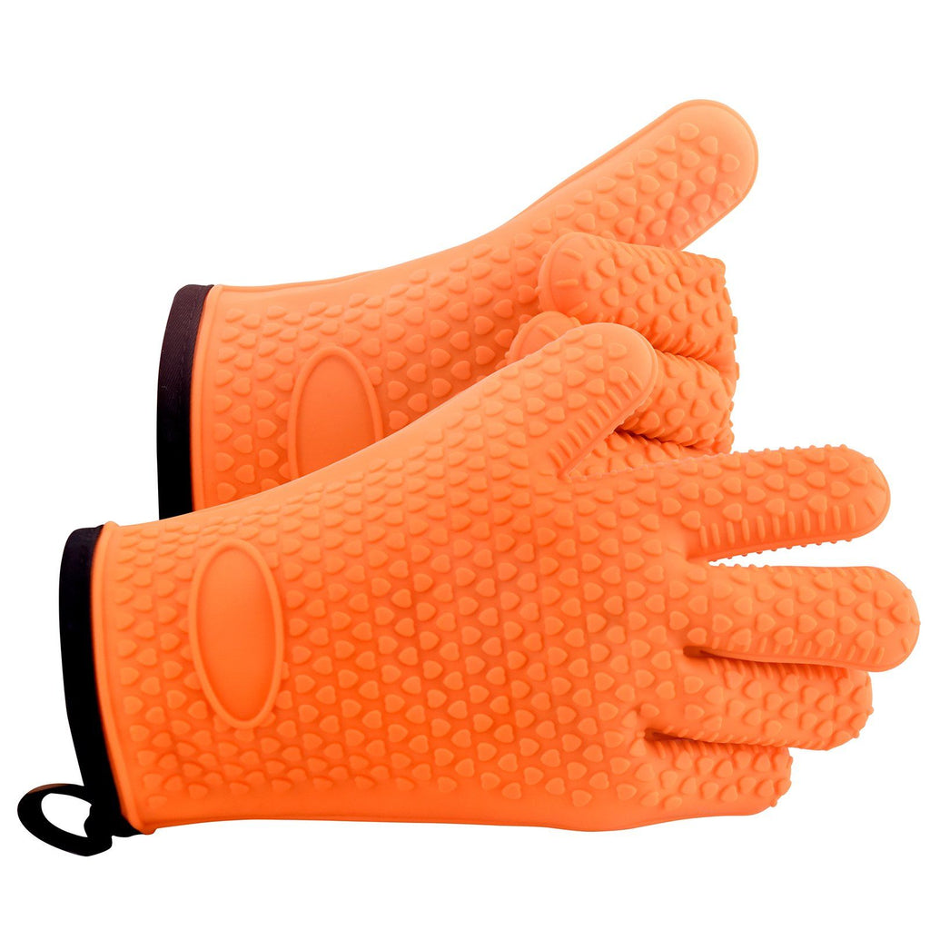 Silicone Smoker Oven Gloves, Non-Slip Heat Resident BBQ Grill Gloves with Fingers, Waterproof & Hangable Design, Easy to Clean & Store, for Grilling, Oven, BBQ, Baking, Frying
