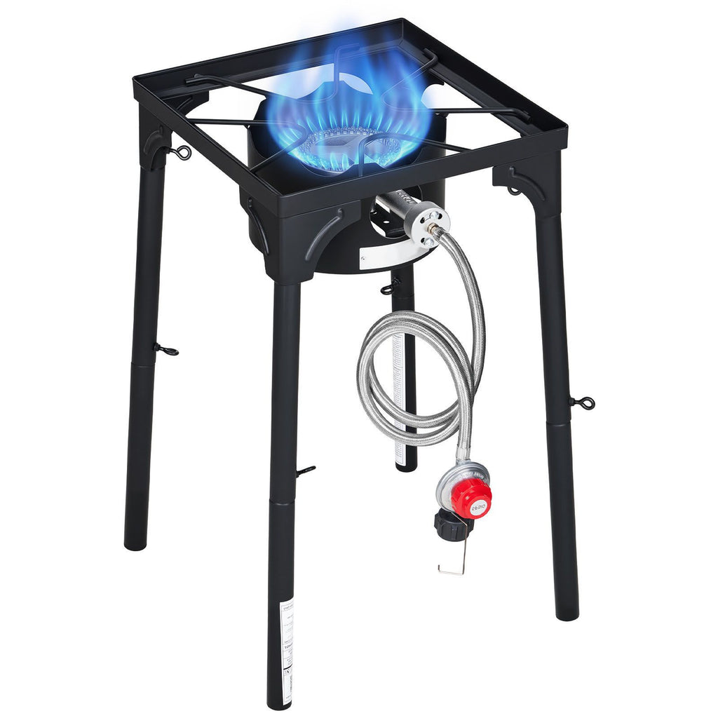Single Burner Outdoor Propane Gas Stove, 100,000 BTU Propane LPG Gas Camping Stove, Heavy Duty Carbon Steel Outdoor Cooker, with Tall Stand & PSI Regulator, for BBQ Camp Home Patio RV Cooking