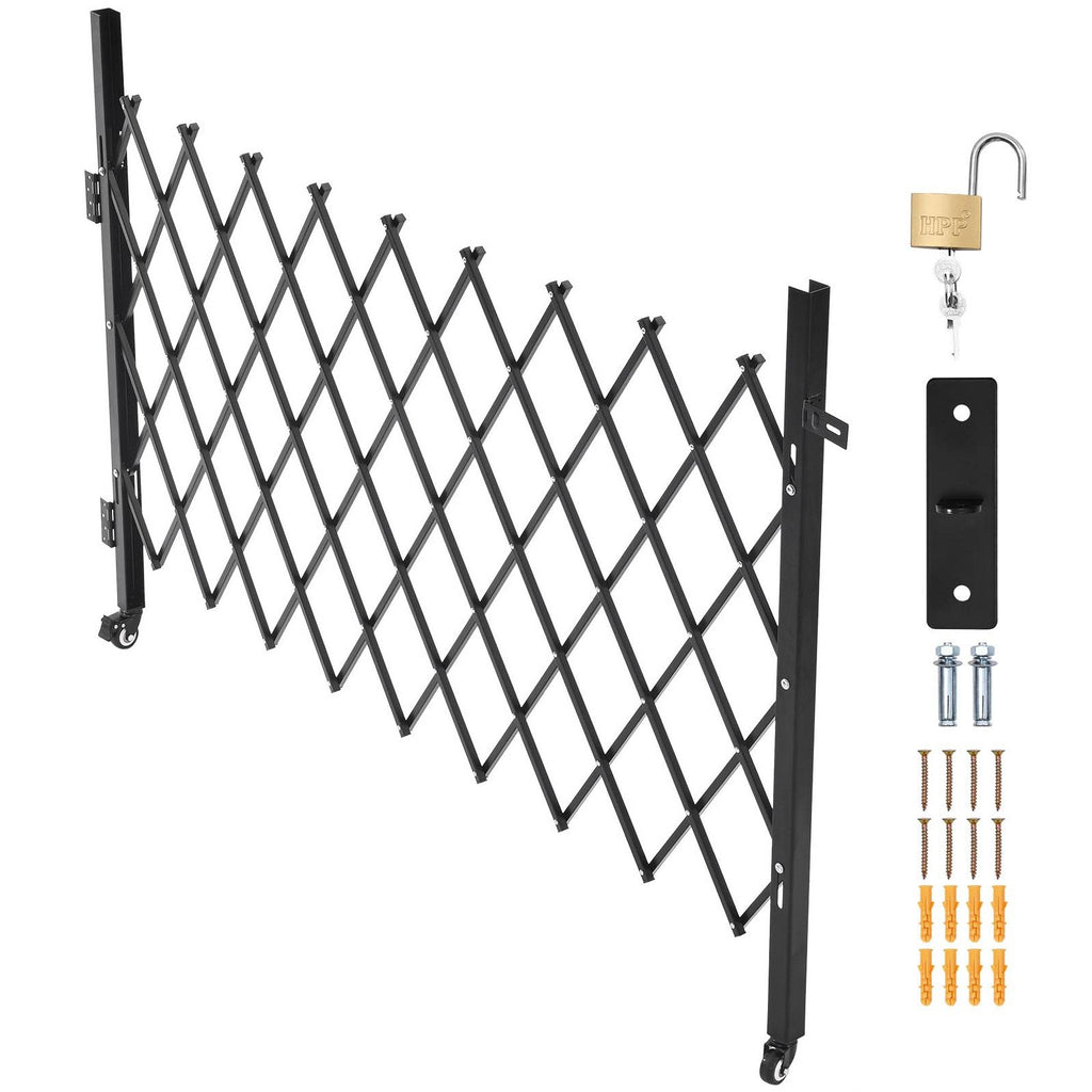 Single Folding Security Gate, Lockable Scissor Gate with 360° Swivel Casters, Outdoor Barricade Steel Retractable Gates, for Entry Security, Garage, Warehouse & Pool, 74.80 x 51.57 in (W x H)