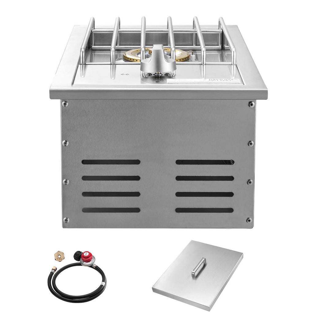 Single Grilling Side Burner, 15,000BTU Liquid Propane Side Burner for Outdoor Kitchen, Convertible to Natural Gas, 304 Stainless Steel Built-in Single Grill Burners for BBQ Grill Island