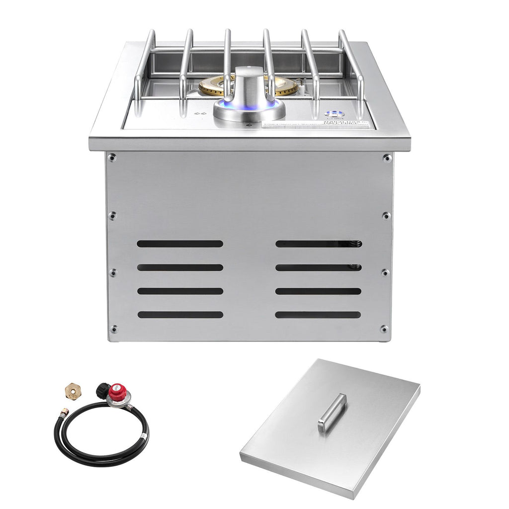 Single Grilling Side Burner, 17,000BTU Liquid Propane Side Burner for Outdoor Kitchen, Convertible to Natural Gas, 304 Stainless Steel Built-in Single Grill Burners with LED for BBQ Grill Island