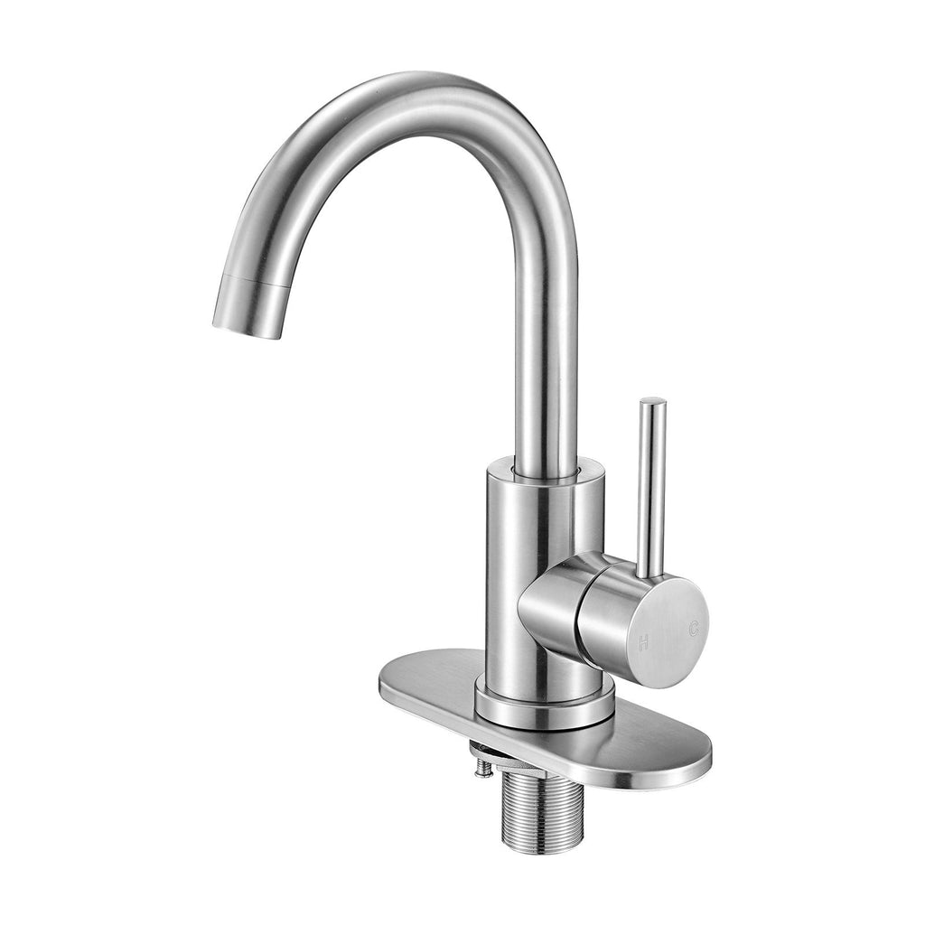 Single Handle Sink Faucet, Kitchen Faucet Brushed Nickel Single Handle, Kitchen Water Faucets with Anti-Splash Aerator, Suitable for Bathroom, RV, Bar Sink, Public Restroom, High Arc Spout