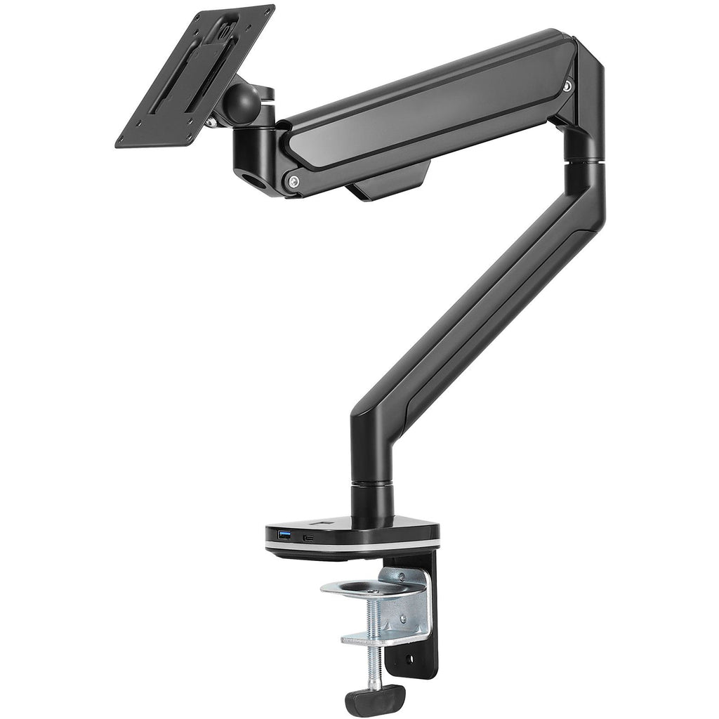 Single Monitor Mount with USB, Supports 13"-35" Screen, Adjustable Gas Spring Monitor Arm, Holds up to 26.4 lbs, Monitor Arm Desk Mount with C-Clamp/Grommet Mounting Base, VESA Mount 75/100mm