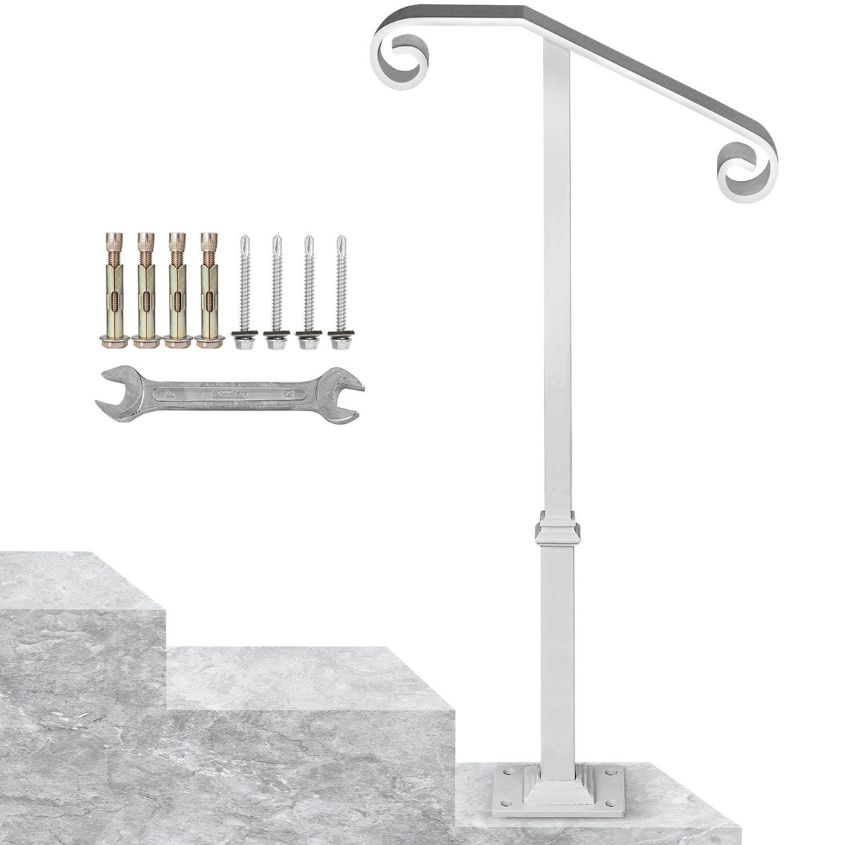 Vip Railing Single Post Handrail White Wrought Iron Post Mount Step Grab Suppor ...