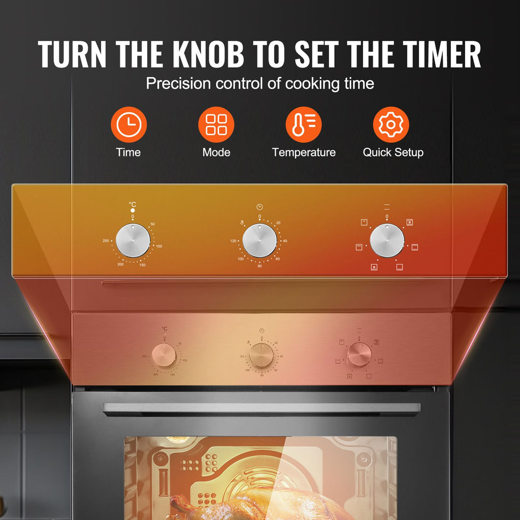 Single Wall Oven, 24" Electric Built-in Wall Oven with 6 Cooking Functions, 2.68 Cu.Ft Electric Wall Ovens with Timer, 2000W Electric Oven with Baking Rack and Tray, for Kitchen