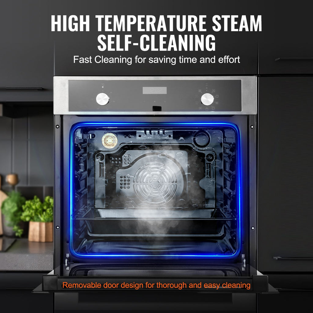 Single Wall Oven, 24" Electric Built-in Wall Oven with 9 Cooking Functions, 2.68 Cu.Ft Electric Wall Ovens with Timer, 2800W Electric Oven with Baking Rack and Tray, for Kitchen