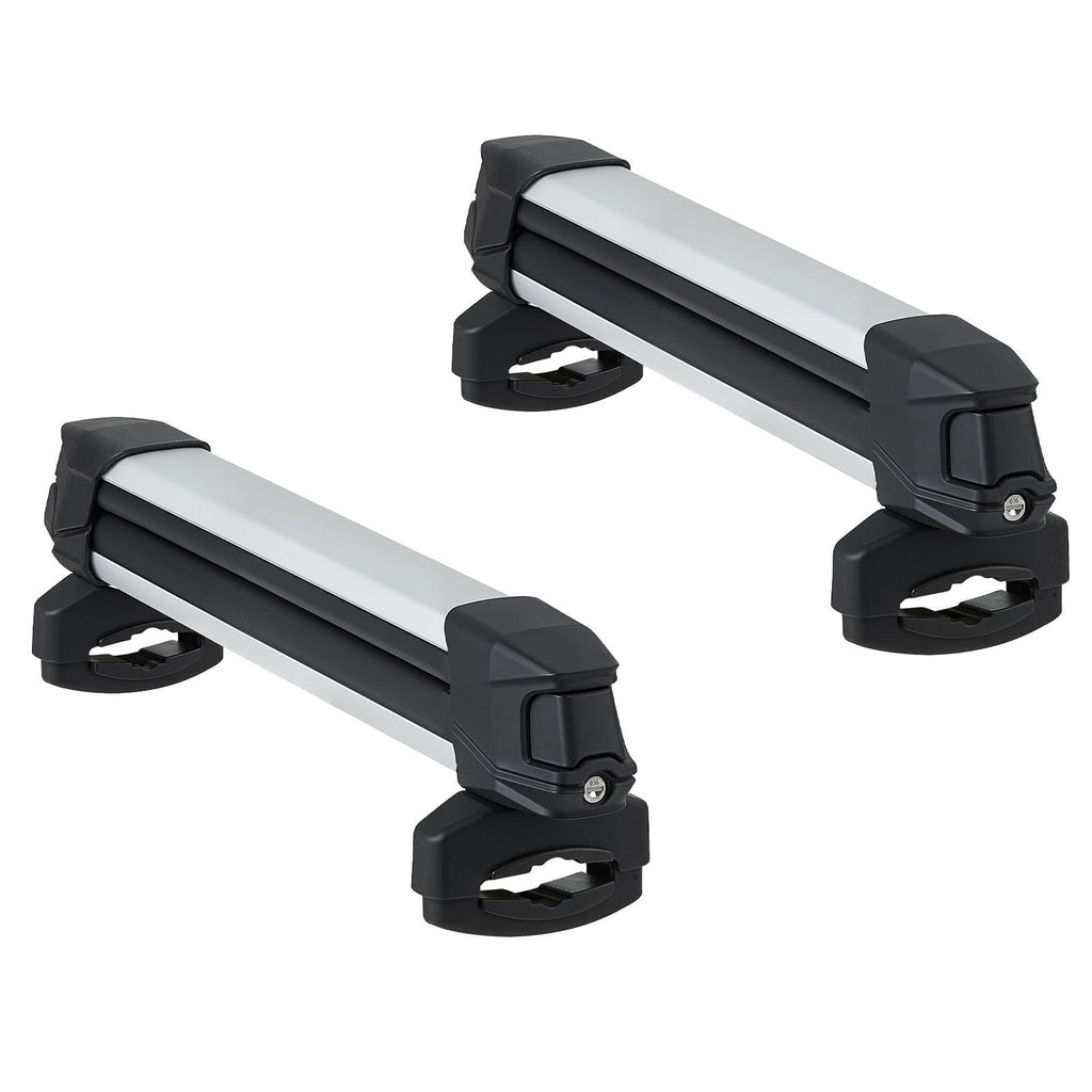 Ski & Snowboard Roof Rack, Carry up to 4 Pairs of Skis or 2 Snowboards, 2 PCS Aluminum Universal Car Roof Rack Top Holder with Lock & Rubber Padding, Carrier for Fishing Rod, Fit Most Crossbars