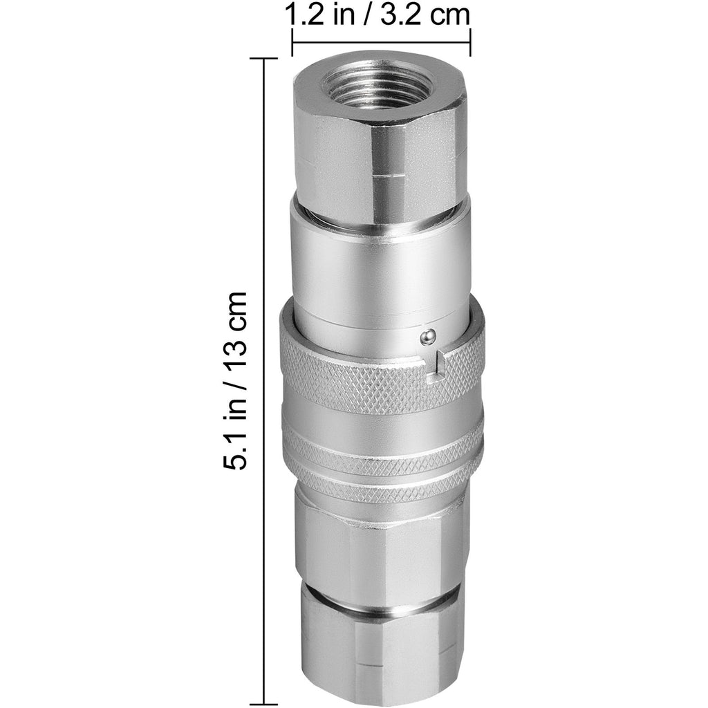 Skid Steer Hydraulic Quick Connect 1/2\" Body Hydraulic Coupler 1/2\" NPT Hydraulic Coupling Quick Connect 2 Pairs Hydraulic Quick Coupler 27.6 MPa (ISO 16028) (12 Pairs)