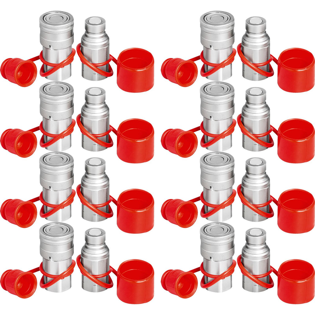 Skid Steer Hydraulic Quick Connect 1/2\" Body Hydraulic Coupler 1/2\" NPT Hydraulic Coupling Quick Connect 8 Pairs Hydraulic Quick Coupler 27.6 MPa (ISO 16028) (8 Pairs)