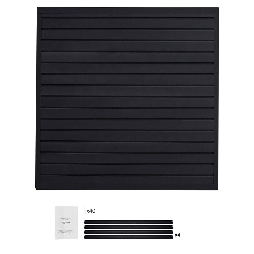 Slat Wall Paneling, 4 x 4 ft, PVC Garage Slatwall with Modular Design, Black Slat Wall Easy-to-Install Adjustable Slatwall Panel with Coupling Structure & DIY Cutting, Fits for Storage & Display