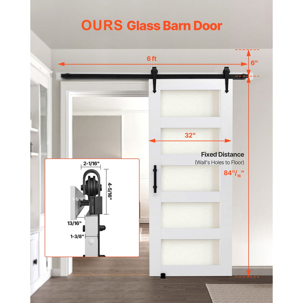Sliding Barn Door, 32 x 84 inch, High-Strength MDF Panel and Glass, Barn Door with Hardware Kit, Water-Proof PVC Surface, Easy to Install, H-Frame, Smoothly and Quietly Sliding for Living Room image 2