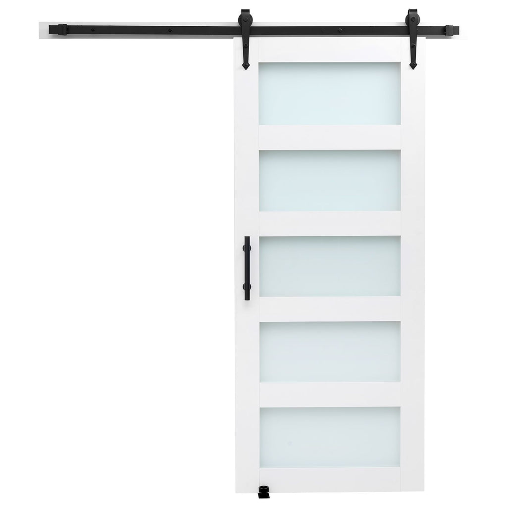 Sliding Barn Door, 36 x 84 inch, High-Strength MDF Panel and Glass, Barn Door with Hardware Kit, Water-Proof PVC Surface, Easy to Install, H-Frame, Smoothly and Quietly Sliding for Living Room