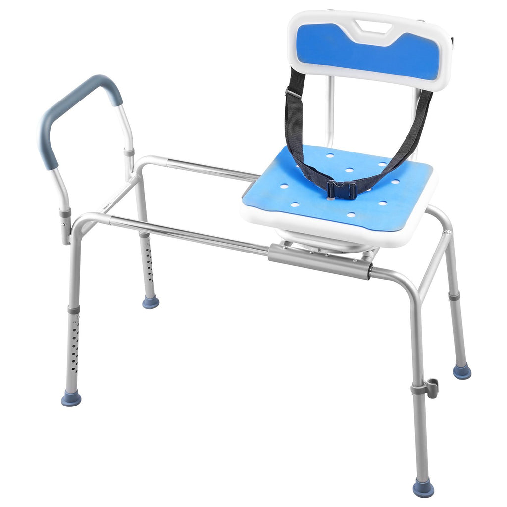 Sliding Shower Chair, 400 lbs Tub Transfer Bench for Bathtub with Swivel Seat, Padded Shower Bench with Arms and Backrest, Height Adjustable for Handicap, Adults, Seniors, Elderly and Disabled