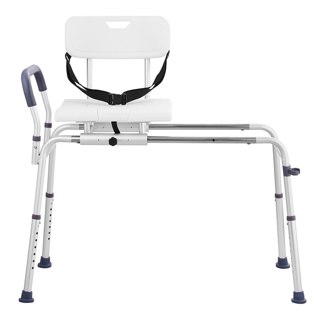 Sliding Tub Transfer Bench, Height Adjustable Bathtub Transfer Bench with Cut-Out Seat, Reversible Backrest & Safety Belt, Non-Slip Shower Chair for Elderly Disabled Handicap, 400LBS Capacity