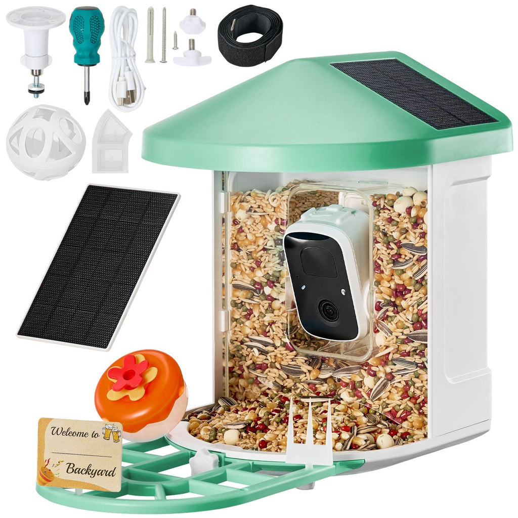 Smart Bird Feeder with Camera, 2K HD AI Identify 10000+ Bird Species, Solar-Powered Bird Watching Camera with Auto Capture & Instant Notify, Wireless Outdoor Gift for Bird Lover (3 Solar Panels)