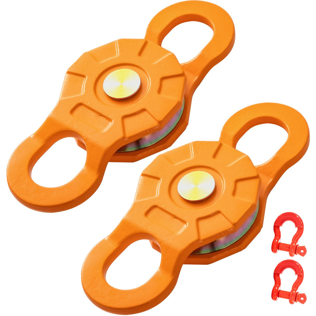 Snatch Block, 11T/25,000 LBS Working Load Limit, Heavy Duty Winch Pulley for 0.55\"/14 mm Synthetic Rope or Soft Shackles, Off-Road Recovery Accessories for Tractor, Truck, ATV & UTV, 2 Packs