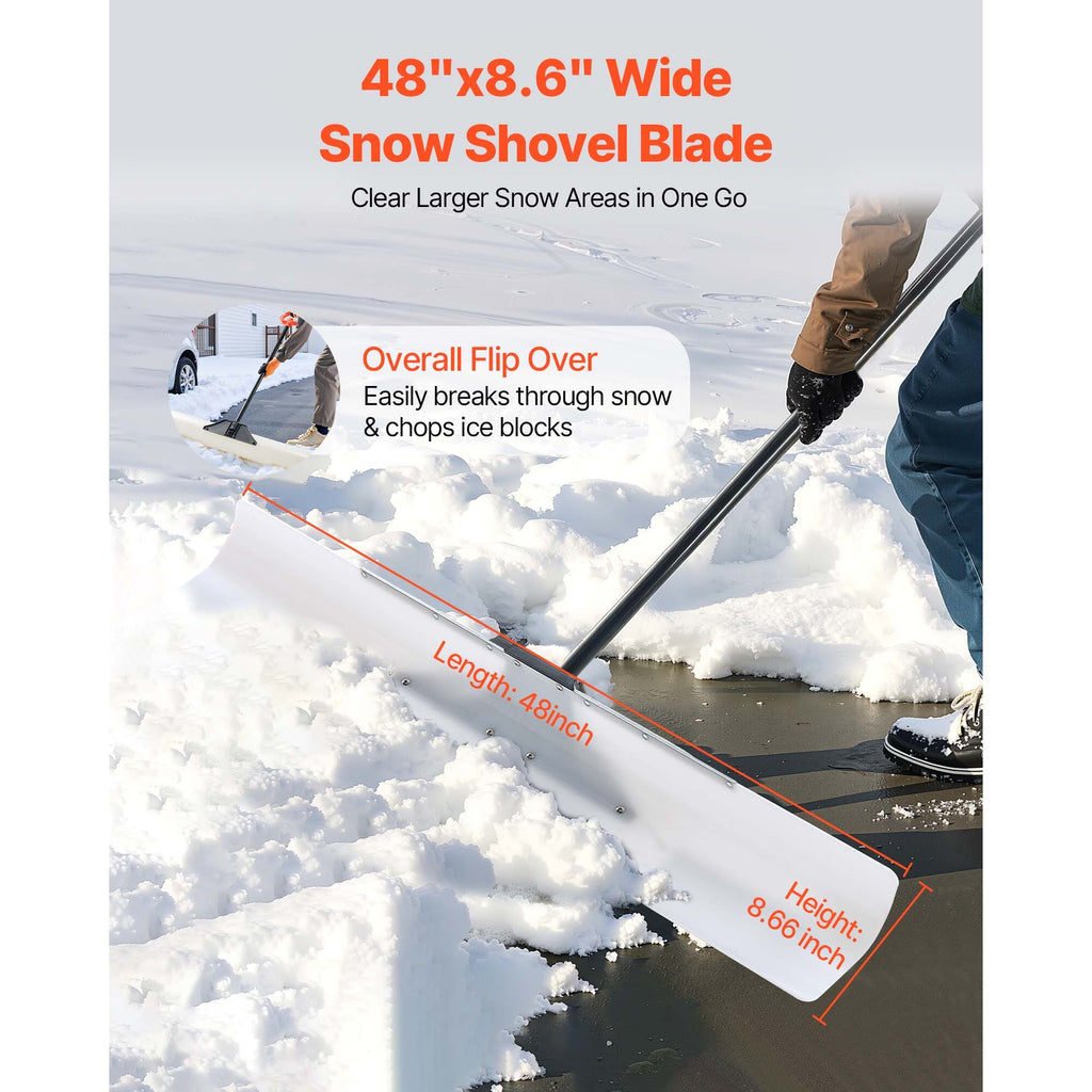 Snow Pusher Shovel, 48 in Outdoor Snowplow Shovel with Ergonomic Grip, HDPE Plastic Blade, Winter Shovels with Segmented Handle, Metal Edged Strip, Portable Snow Removal Tool for Driveway Garden image 2