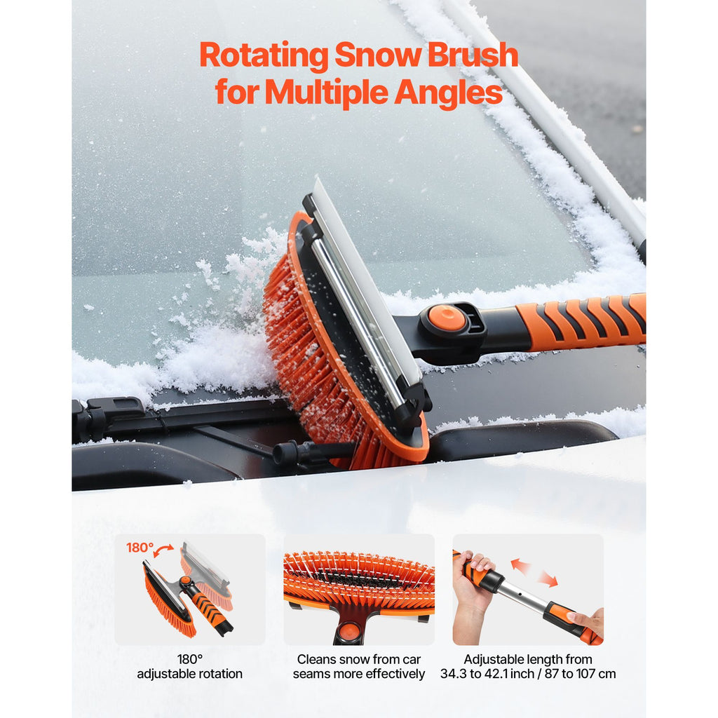 Snow Shovel and Snow Brush, 42 in Extendable Snows Broom & Ice Scraper with 180° Pivoting Brush Head, Non-Slip Grip, Portable Winter Snows Removal Tools for Cars Trucks SUVs Vehicle