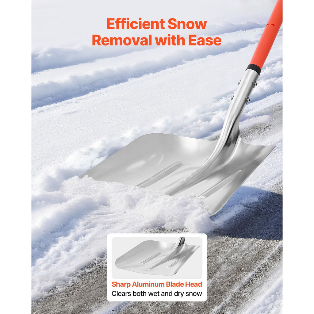Snow Shovel for Driveway, 14 in Wide Aluminum Alloy Snow Shovel with D-shaped Handles, Large Capacity Snowplow Shovels, Lightweight Snows Removal Tool for Garden Car Camping