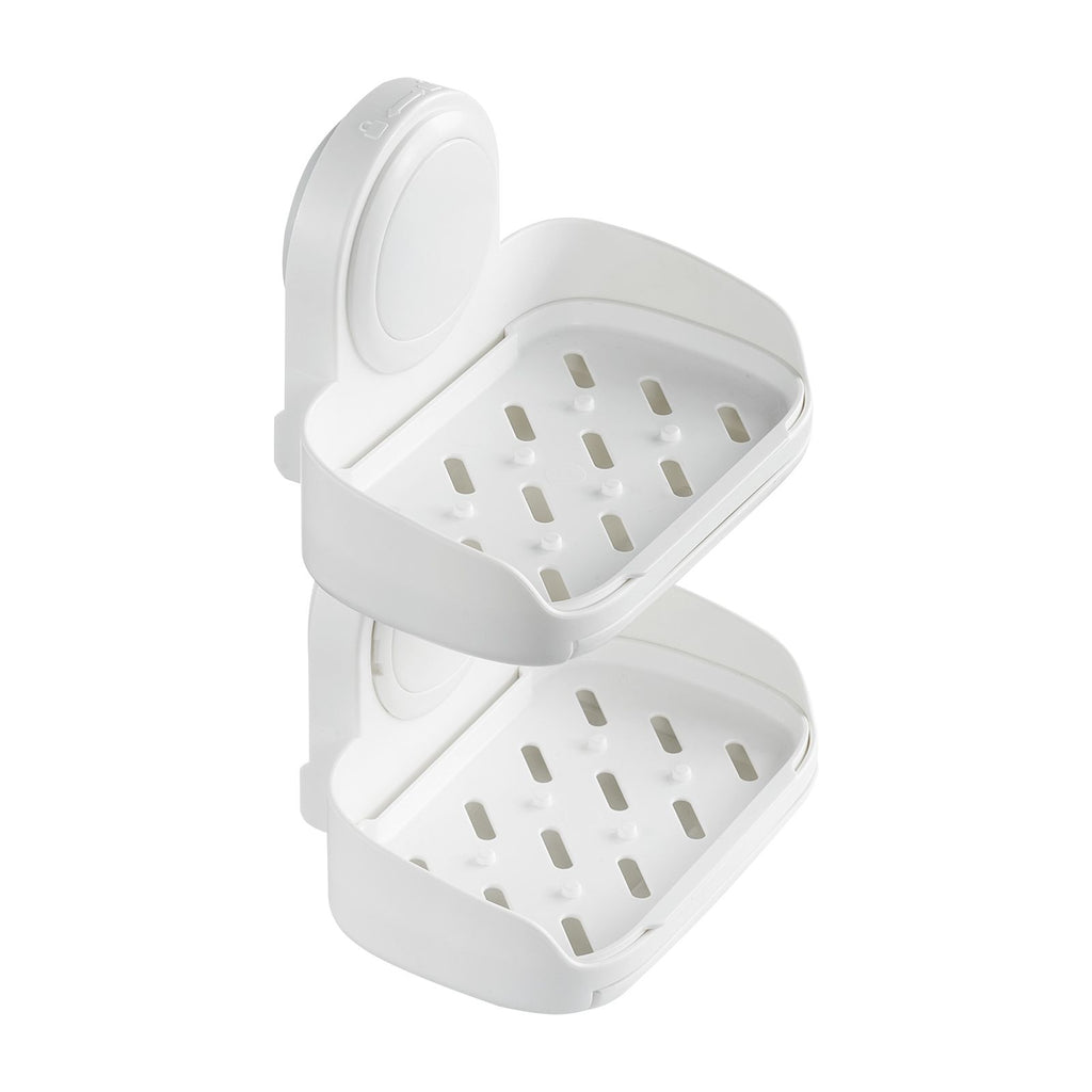 Soap Holder for Shower, Double Layer with Suction Cup, Wall Mounted NO-Drilling, Strong Suction Bar Soap Sponge Holder, Self Draining Soap Saver, for Shower Bathroom Bathtub Kitchen, Removable