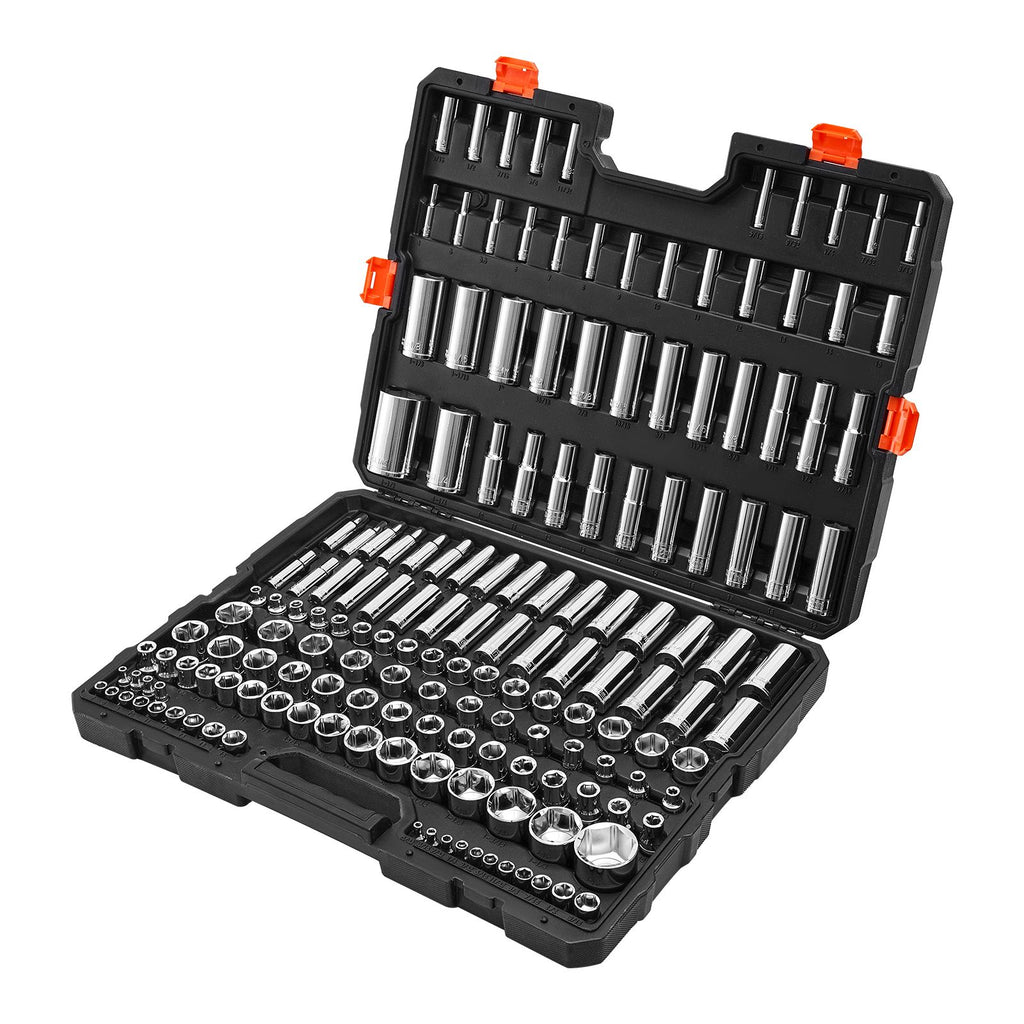 Socket Set, 163 Pieces, 3/8 & 1/4 & 1/2 inch Drive Socket Tool Set, SAE and Metric, Deep and Standard, Mechanic Tool Kit with Storage Case, Chrome Plated CR-V Alloy Steel, for Automotive Repair