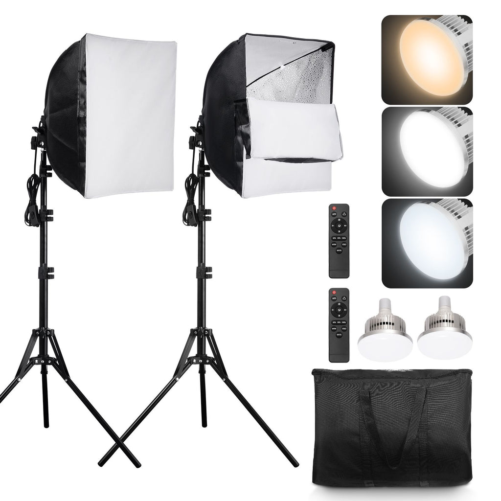 Softbox Lighting Kit, 16" x 16", Professional Softbox with 45W LED Bulbs, 3000-6500K Adjustable Color Temperature, Tripod Stand, Remote Control, Studio Lights for shooting, Live Streaming