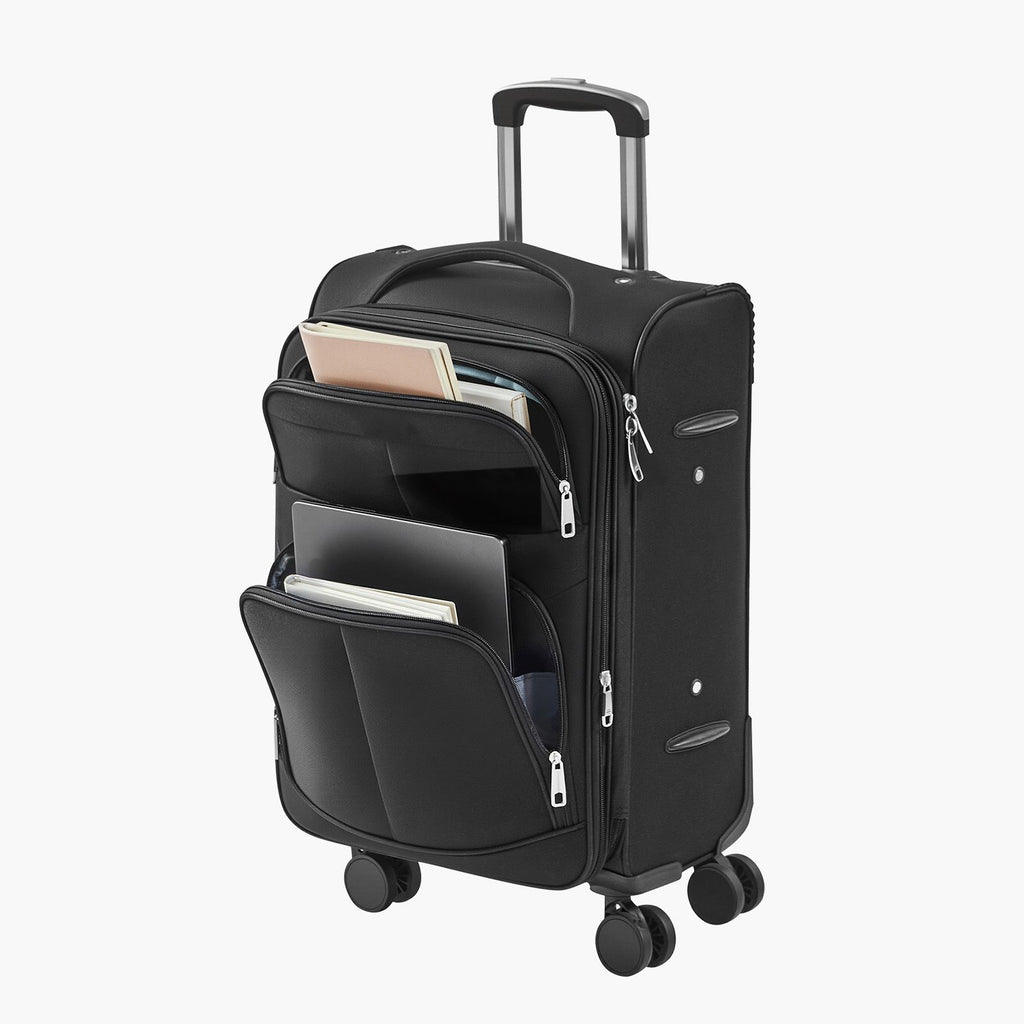 Softside Expandable Luggage with Spinner Wheels, 20-Inch Softside Carry on Luggage, Lightweight Checked Suitcase with Expandable Zippered Pocket and TSA Lock, Black