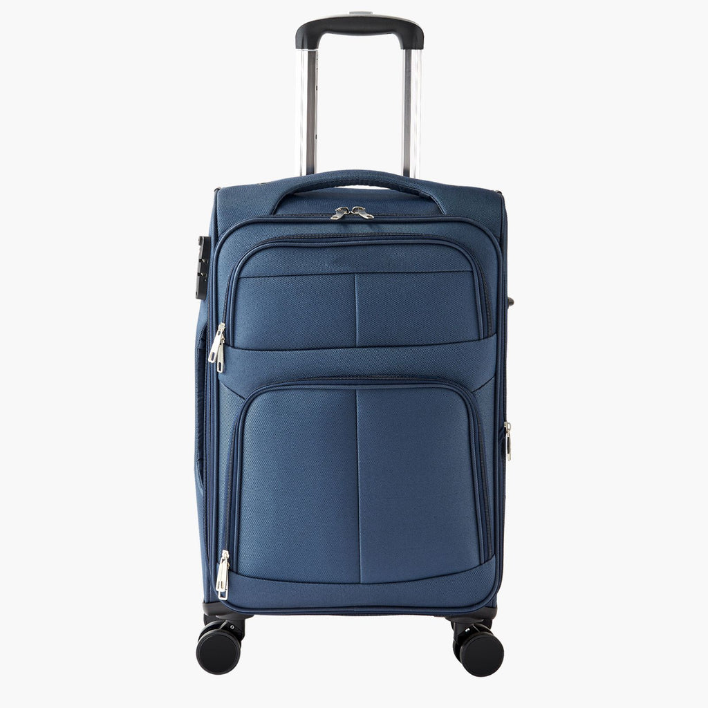 Softside Expandable Luggage with Spinner Wheels, 20-Inch Softside Carry on Luggage, Lightweight Checked Suitcase with Expandable Zippered Pocket and TSA Lock, Blue