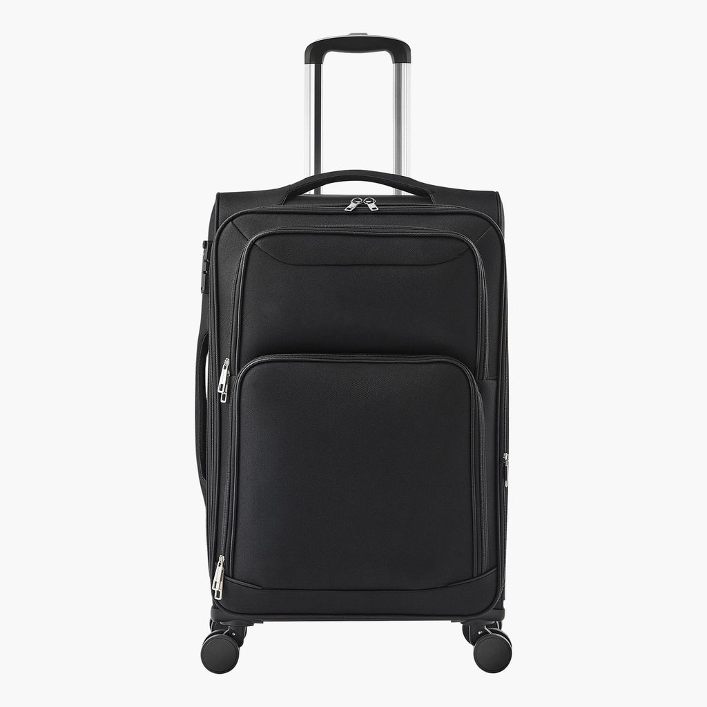 Softside Expandable Luggage with Spinner Wheels, 24-Inch Softside Checked Medium Luggage, Lightweight Checked Suitcase with Expandable Zippered Pocket and TSA Lock, Black