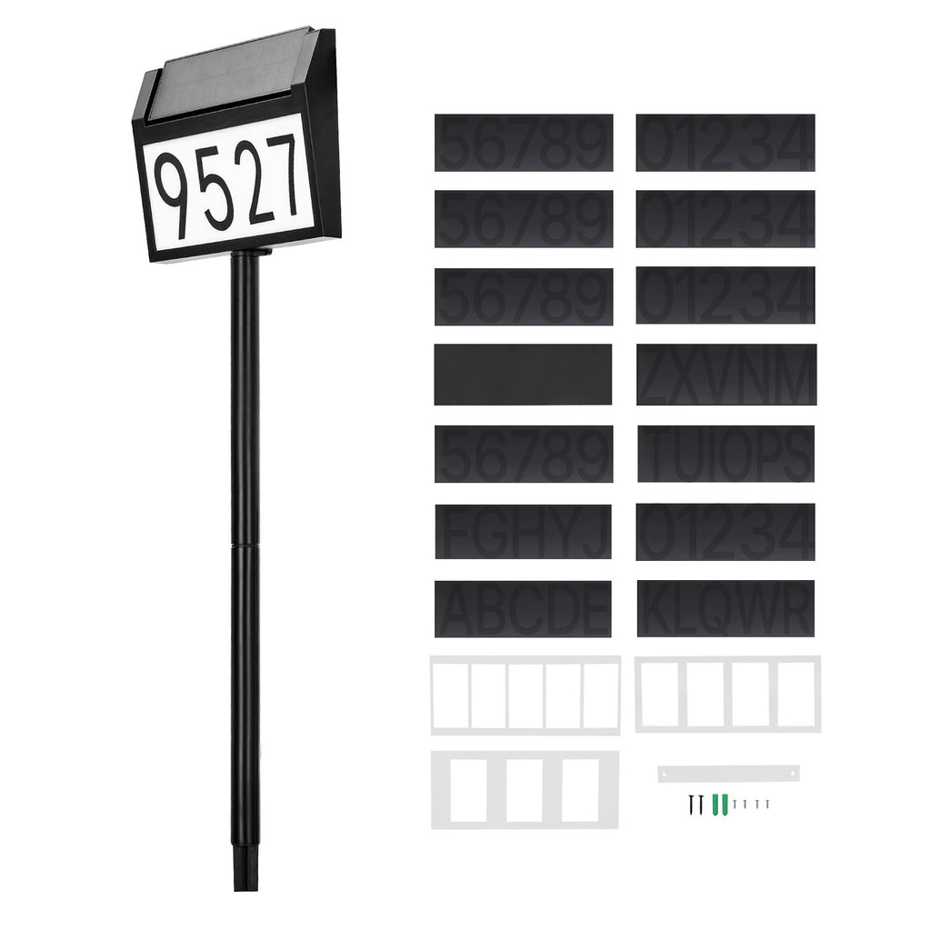 Solar Address Sign, 3 Colors House Numbers for Outsides, Waterproof Illuminated LED Address Plaques with Stakes, Wall-Mounted or Floor-Plugged Home Number Sign for Outdoor Yard Garden Street
