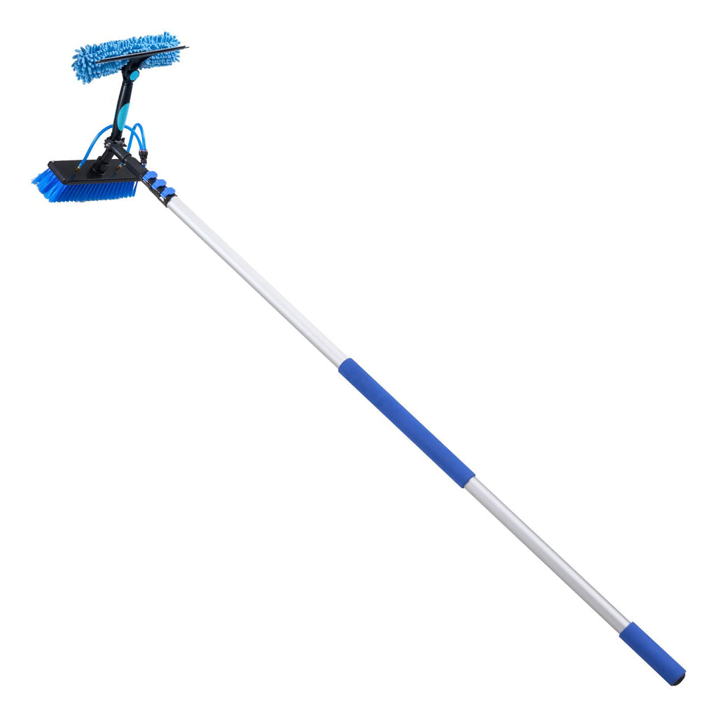 Solar Panel Cleaning Kit, 20 ft, Water Fed Pole Kit with Cleaning Brush, Soap Dispenser, Extendable Aluminum Telescopic Pole, 180° Rotatable Brush Head, for Roof Mounted Solar Panels, Windows