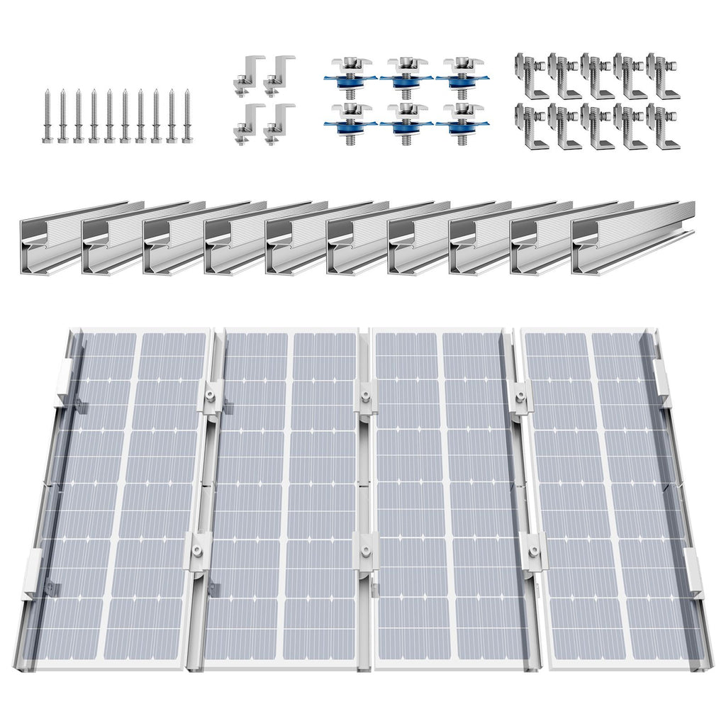 Solar Panel Mounting Brackets, Solar Panel Mount Kit with 10 x 4" Mini Rails, 4 End Clamps and 6 Mild Clamps, Solar Panel Mount Brackets for Metal Roof, Concrete Roof, Wood Roof, Tile Roof
