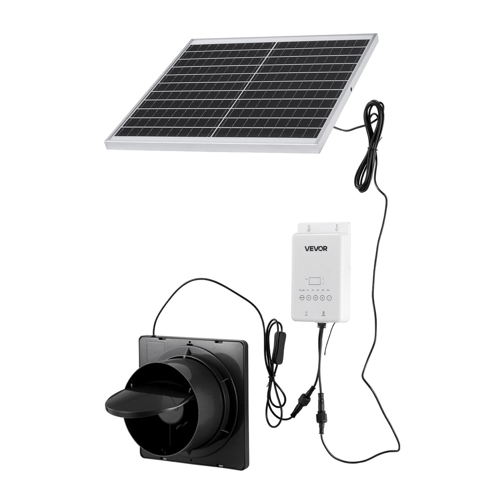 Solar Powered Fan, 20W Solar Panel with Battery Storage, 220 CFM Airflow, Adjustable Panel Angle, 2030 RPM High-Speed, Fast Air Exchange for Greenhouse, Grow Tents, Chicken Coops, Shelters