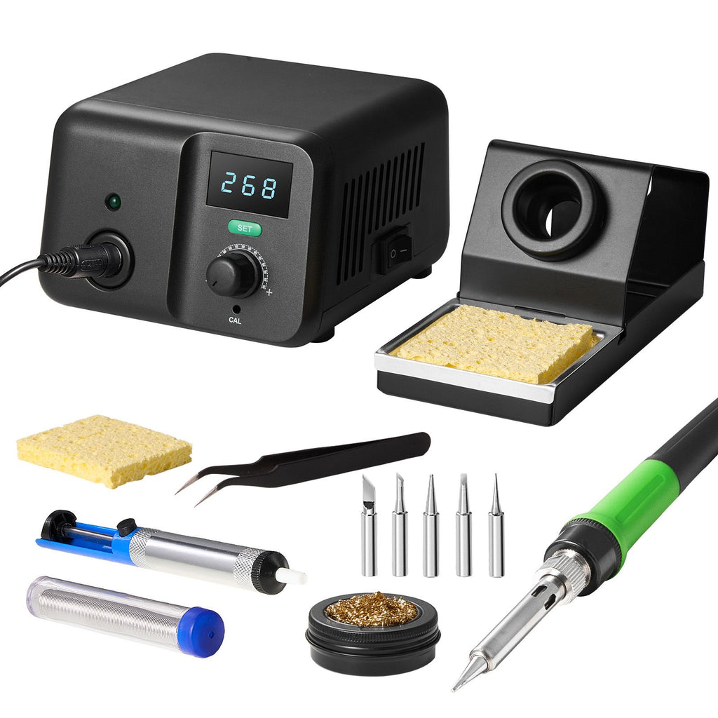 Soldering Iron Station, 70W Digital Display Soldering Station Kit, 122 - 932 F Temp Control & Built-in Transformer, Auto Standby & Sleep Mode, with 5 Soldering Tips, 10g Solder Wire, Tweezers