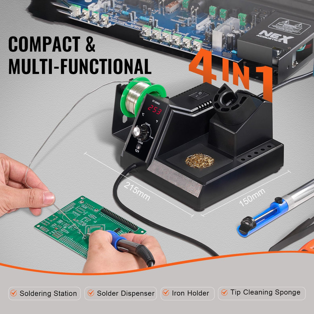 Soldering Iron Station, 80W Digital Display Soldering Station Kit with 5 Soldering Tips, 30g Solder Wire, Solder Sucker, Tweezer, Tip Cleaner, Auto Standby & Sleep Mode, C/F Conversion