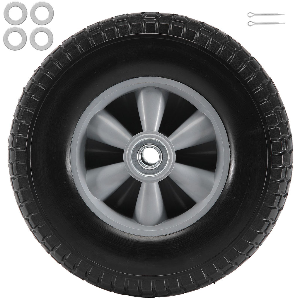 Solid PU Run-Flat Tire Wheel, 10", 2-Pack, 180 lbs Dynamic Load, 220 lbs Static Load, Flat Free Tubeless Tires and Wheels for Hand Truck, Utility Cart, Dollies, Garden Trailers, Various Carts