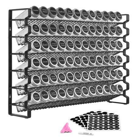 Spice Rack Organizer for Cabinet, Spice Organizer with 72 Empty Spice Jars, Lids, Spice Labels, and Funnel Complete Set, Seasoning Organizer for Countertop, Kitchen, Pantry, Cupboard, 23x16 in