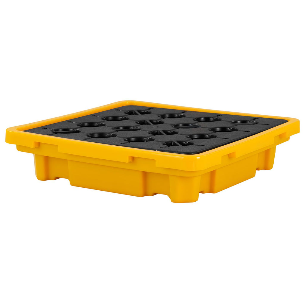 Spill Containment Pallet, 1 Drum Low Profile Spill Containment Modular Platform, 11.4 Gallon Sump, 1543 lbs Load Capacity, Heavy-Duty Polyethylene Tray with Drain, 26.4" x 26.6" x 5.9", Yellow